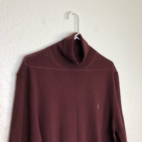 All Saints mens maroon merino wool turtleneck sweater size Extra Large XL - Picture 2 of 14